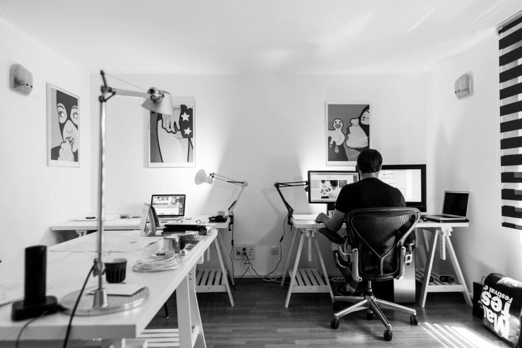 A person working on the computer